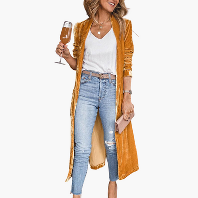 Damen Strickjacke lang mit offenem Vorderteil und langen Ärmeln