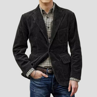 Herren Texturiert Cordjacke mit Taschen in Dunkelgrau