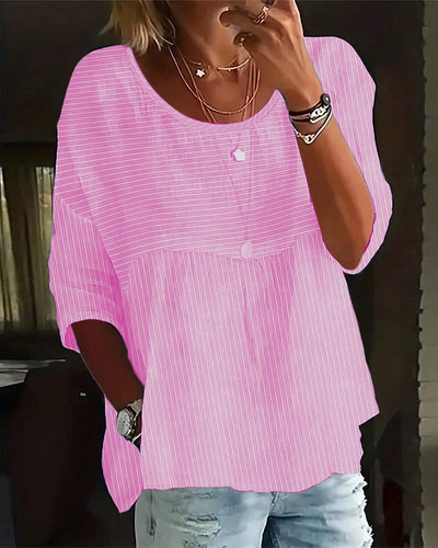 Abigail - Lässige, gestreifte Bluse mit lockerer Passform und Knopfleiste für Damen | Gestreifte Bluse mit Rundhalsausschnitt und halblangen Ärmeln