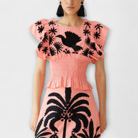 Amy - Schickes Palmbaum- und tropisches Vogel-Print Tanktop in Pink