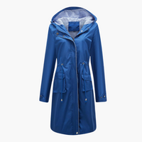 Damen Trenchcoat mit Kapuze und Fronttaschen in Blau