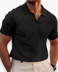 Herren Lässiges Polo mit V-Kragen | Kurzarm in Schwarz