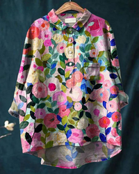 Rosa | Aquarell Blumen Oversized Hemdbluse in Rosa