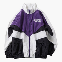 Herren Bomberjacke mit Reißverschluss und Colorblock Design in Lila