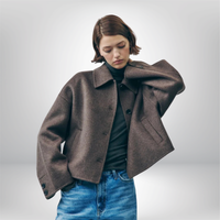 Damen Übergangsjacke Kurz Mantel | Oversized Elegant in Braun