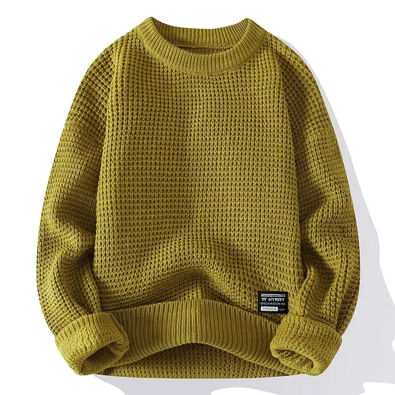 Henning – Waffelgestrickter Pullover Mit Langen Ärmeln