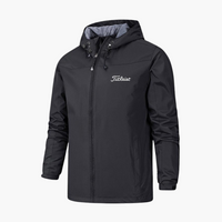 Herren Regenjacke mit Kapuze und Reißverschluss in Schwarz
