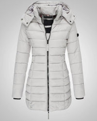 Ella | Damen Lange Kapuzen Winter Daunenjacke in Grau