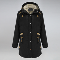 Winterjacke Damen Mit Kapuze | Parka Mit Reißverschluss und Kordelzug in Schwarz