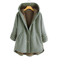 Damen Kapuzenjacke im Karo-Look – Warme Winterjacke mit Plüschfutter und Knopfleiste in Grün