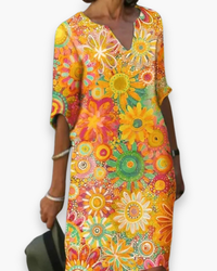 Damen Elegantes Floral Kleid | Midi in Gelb