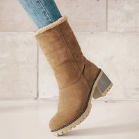 Winterschuhe Damen | Slip-On Stiefel Mit Blockabsatz in Khaki