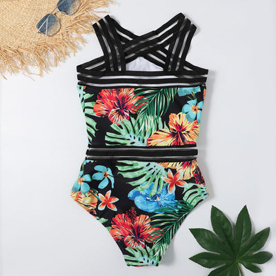 Blume Einteiliger bedruckter Bikini