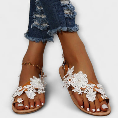Boho - Bequeme Sandalen mit Blumen & Knöchelriemen