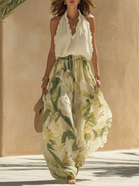 Liara | Luftiges Zweiteiler-Set mit Blumenprint in Grün