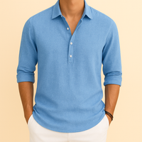 Christopher | Herren Klassisches Langen Ärmeln Henley Poloshirt in Blau