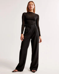 Damen Hohe Taille Lang Stoffhose in Schwarz