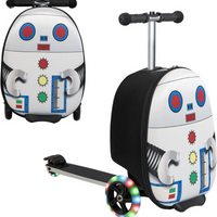2-in-1 Kinder-Rollerkoffer mit LED-Rädern – Wasserabweisendes Handgepäck für Reise und Spaß, faltbar, für Kinder ab 5 Jahren in Roboter