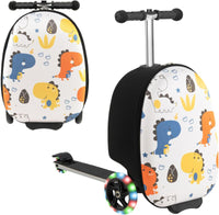 2-in-1 Kinder-Rollerkoffer mit LED-Rädern – Wasserabweisendes Handgepäck für Reise und Spaß, faltbar, für Kinder ab 5 Jahren in Dinosaurier