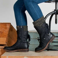 Warme Damen Winterstiefel – Gefütterte Stiefel mit Schnür- und Nieten-Details, ideal für kalte Wintertage in Schwarz