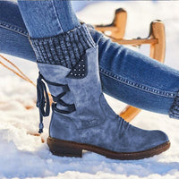 Warme Damen Winterstiefel – Gefütterte Stiefel mit Schnür- und Nieten-Details, ideal für kalte Wintertage in Blau