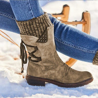 Warme Damen Winterstiefel – Gefütterte Stiefel mit Schnür- und Nieten-Details, ideal für kalte Wintertage in Braun