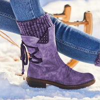 Warme Damen Winterstiefel – Gefütterte Stiefel mit Schnür- und Nieten-Details, ideal für kalte Wintertage in Violett
