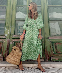 Berthilde | Damen Sommer Vintage Kleid | Maxi in Hellgrün