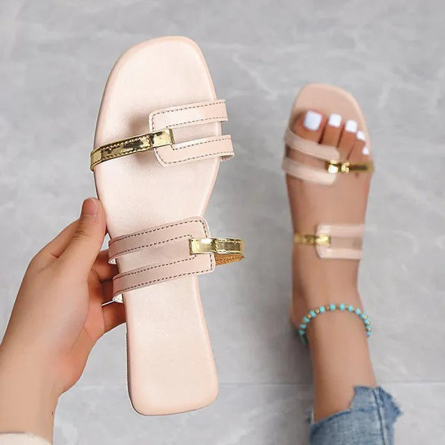Ayra - stylische flache Sandalen mit trendigem Design | Sandalen mit mehreren Riemen über dem Fuß für Damen
