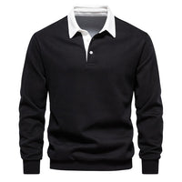 Pullover Herren Langarm Polo | Klassischer Kragen in Schwarz