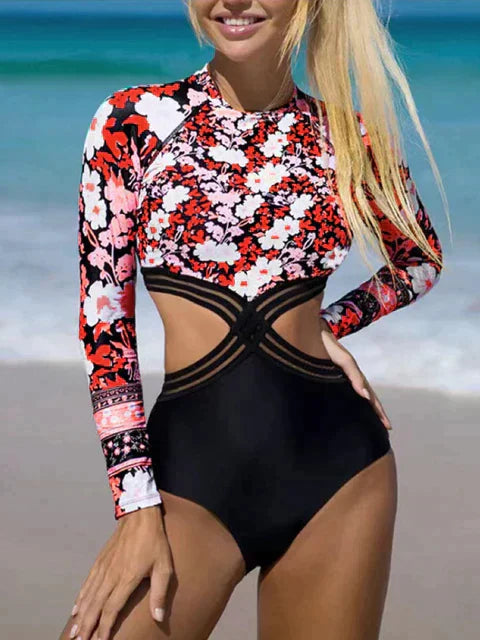 Krista® | Bademode mit langen Ärmeln und Blumendruck