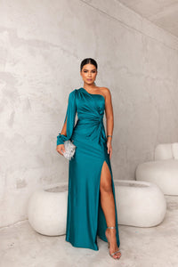 Damen Ein Schulter Maxi Abendkleid in Türkis