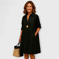 Modernes Hemdkleid mit Kragen und Dreiviertel-Ärmeln in Schwarz