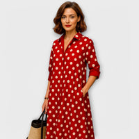 Modernes Hemdkleid mit Kragen und Dreiviertel-Ärmeln in Rotweiß