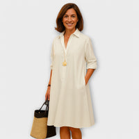 Modernes Hemdkleid mit Kragen und Dreiviertel-Ärmeln in Weiß