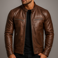 Thomas | Herren Vintage Leder Bikerjacke in Braun