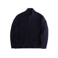 Herren Kurzgeschnittene Wollfleece-Übergangsjacke mit Stehkragen und geschwungenen Eingrifftaschen Nord Taschen in Dunkelblau, 100% Wolle
