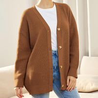 Strickjacke Damen Oversize Gerippt | Locker Lang in Braun