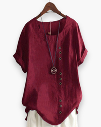 Damen Elegante Kurzarm-Bluse | Unifarben in Bordeaux