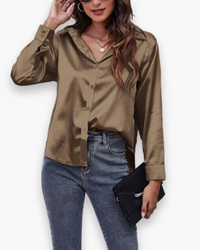 Damen Elegant Langärmelige Bluse | Festliche Blusen für Anlässe in Tiefes Khaki