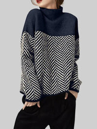 Dory Zweifarbiger Rollkragenpullover aus Baumwolle in Marineblau
