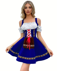 Damen Schulterfreies Traditionelles Dirndlkleid | Mini in Blau