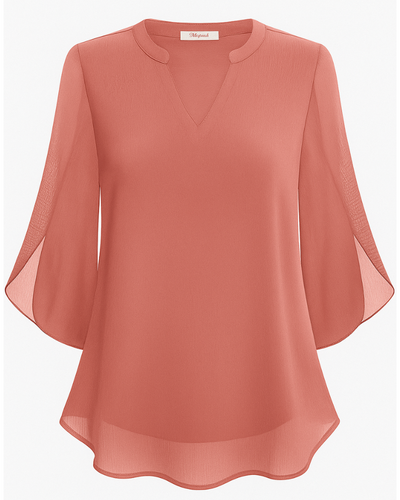 Damen Elegante V-Ausschnitt Bluse | 3/4 Ärmel