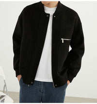 Herren Kurzjacke im Blouson-Stil aus Wollmix mit Rippkragen, Reißverschluss und Brusttasche Nord Taschen in Schwarz
