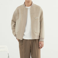 Herren Kurzjacke im Blouson-Stil aus Wollmix mit Rippkragen, Reißverschluss und Brusttasche Nord Taschen in Grau-Beige
