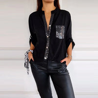 Ada | Legere Bluse mit Paillettenknöpfen in Schwarz