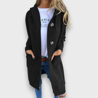 Fara – Strick-Cardigan mit Kapuze & Knopfleiste in Schwarz