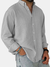 Herren Freizeit Button-Down Langarm Hemd in Silber