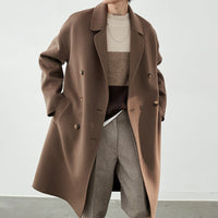 Herren Lang geschnittener Doppelreiher-Wollmixmantel mit Oversize-Passform Nord Taschen in Kaffee (100% Wolle)