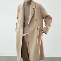 Herren Lang geschnittener Doppelreiher-Wollmixmantel mit Oversize-Passform Nord Taschen in Beige-Camel, 100% Wolle